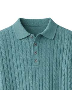 Suéter Polo de Punto Trenzado Vertical para Hombre, Manga Larga, Cuello con Botones, Suave, para Invierno, Color Azul Verde Azulado, Venta al por Mayor - Product Image 5