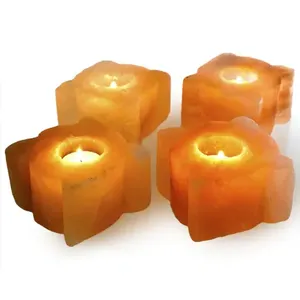 Himalayan Salt Organic Material Carved Flower Theme Tea <b>Light</b> <b>Leaf</b> Shape Salt Lamp Decoration Piece Wedding Gift Purpose - Product Image 2