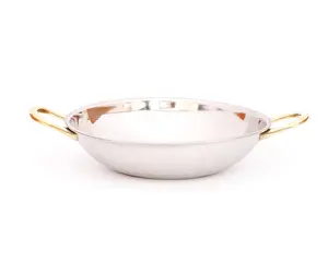 Plato Balti con Mango de Latón Martillado Acero Inoxidable Premium Metal Sirviendo Sabji para Fiestas - Product Image 1