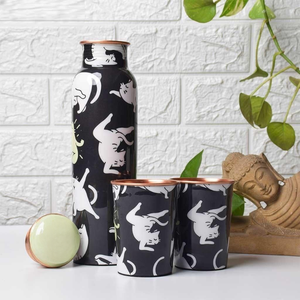 Designer <b>Black</b> Printed Copper <b>Bottle</b> And Cup Set For Elegant Home Decor And Healthy Drinking Routine - Product Image 1