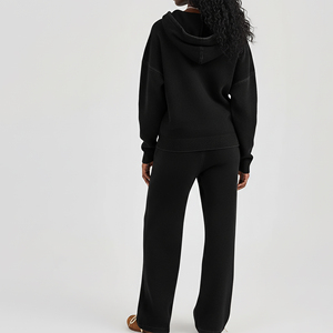 Ensemble sweat à capuche zippé et pantalon de jogging évasé en molleton épais 100 % coton, coupe classique, nouvelle collection 2025, avec logo brodé personnalisé pour femme - Product Image 5