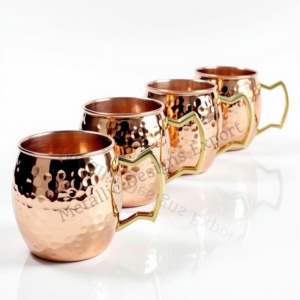 Premium 16oz Hammered Copper Moscow Mule Mugs Juego de 4 ecológicos con asas de latón pulido - Product Image 5