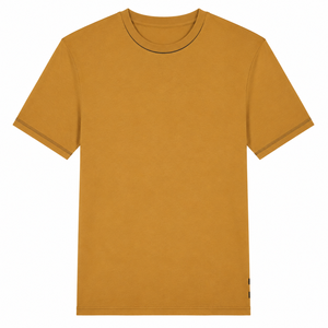 Camiseta de Algodón con Cuello Redondo Color Amarillo Mostaza Personalizada con Costuras en Contraste, Manga Corta, Ropa Casual para Hombre, Proveedor - Product Image 1