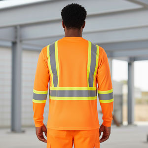 Camiseta de Seguridad de Alta Visibilidad para Hombre, Color Naranja Fluorescente, Poliéster, ANSI Clase 2, Logotipo Personalizado Impreso, LED Intermitente, Impermeable, Transpirable - Product Image 2
