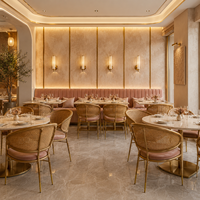 Ensembles de mobilier commercial pour café : Banquette en velours rose capitonnée, canapé, table et chaises de restaurant