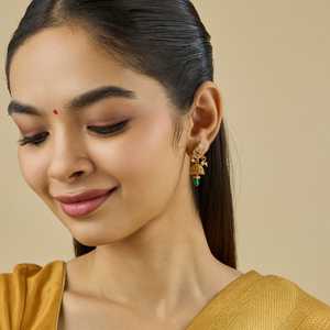 Vintage Silver Temple <b>Earrings</b> Gold Plated White Gold Drop and <b>Stud</b> Floral Pattern for Wedding - Product Image 2