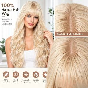 Perruque 100% cheveux humains, longue et ondulée, blonde, aspect naturel et doux pour un usage quotidien - Product Image 2