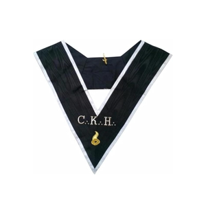 Collier Maçonnique Français Grand Maître des Banquets 30e Degré, Noir Moiré avec Bordures Blanches, Couleur Unie, Brodé, Durable, Régalia - Product Image 1