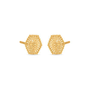 Boucles d'oreilles créoles Anaya Gleam Gold pour femme en acier inoxydable et cuivre avec perle, diamant et moissanite – Bijoux classiques religieux pour fêtes - Product Image 4