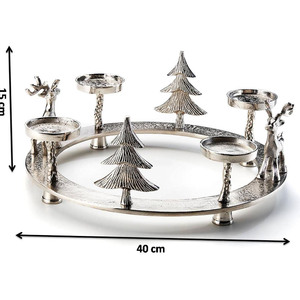 Portavelas de aluminio de forma redonda con cuatro luces de té en plateado para sala de estar, decoración navideña, soporte de Adviento - Product Image 6