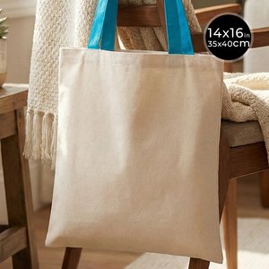 Turquoise Handles 100% Cotton Canvas <b>Purse</b> <b>Medium</b> Size-14 X 16 Inches 10 oz for Daily Use Advertising Foods Heat Transfer - Product Image 2