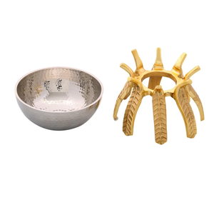 High Quality <b>Decorative</b> Brass Bowl Stand with & Leaf Designed for Home and Restaurants <b>Decoration</b> Uses - Product Image 4