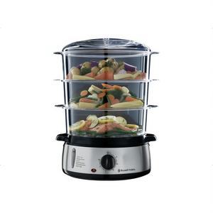 Cuiseur vapeur électrique Russell Hobbs 800W COOK@HOME, capacité de 9 L, avec 3 plateaux, acier inoxydable et noir, modèle 19270 56 - Product Image 2
