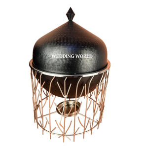 Ensemble de deux chauffe-plats en acier inoxydable pour mariages et événements, forme ronde, design moderne, nouveau réchaud métallique - Product Image 2