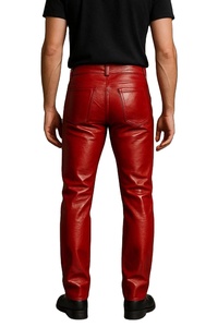 Pantalones de Cuero de Cordero Borgoña para Hombre, Pantalones de Cuero Rojo, Pantalones de Motociclista de Cuero de Cordero Genuino, Venta al por Mayor Personalizable - Product Image 4