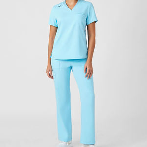 ชุดพยาบาลแขนสั้นทรงกระเป๋าหน้าอกเสื้อสครับคอวีแบบยืดได้ดีไซน์ทันสมัยสำหรับผู้หญิง - Product Image 2