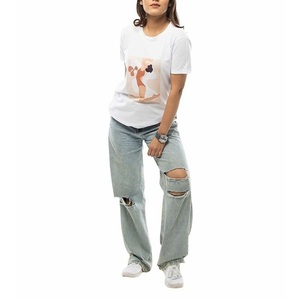 T-shirt en jersey à la mode pour femmes 100% coton nouveau motif imprimé respirant décontracté à manches courtes été teint en plaine prix - Product Image 5