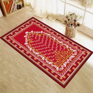 Tapis de prière rouge à fleurs : Décoration islamique pour la maison, tapis imprimé, tapis fin non tissé - Product Image 5
