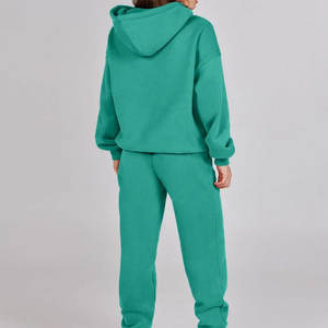 Fabricación OEM mujeres impreso sólido peso pesado algodón polar pulóver sudaderas con capucha chándal conjuntos invierno a juego - Product Image 6