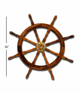 Roue de bateau nautique en laiton et en bois, volant Vintage Captain Pirate, tenture murale Antique, roue de bateau en bois - Product Image 6