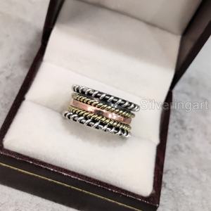 Twist Spinner Band Meditation Ring 925 Sterling Silver Women's Thumb Ring Fidget Bijoux faits à la main Eastern Yoga Mens Spinner Ring - Product Image 5