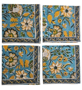 Serviettes en coton 100% imprimées à la main, bordure florale verte, réutilisables, 16 pouces x 16 pouces, style traditionnel - Product Image 3