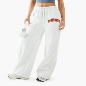 Pantalon de survêtement évasé pour femme en mélange polyester/coton de haute qualité, décontracté, ample, en molleton, tendance, taille haute, respirant, hiver, dentelle plate - Product Image 1