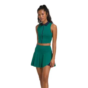 最时尚的女性深绿色网眼透气网球拉链上衣电镀高腰网球裙最小起订量出售