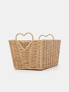 Natural Storage <b>Paper</b> Basket with Green <b>Pattern</b> Handmade Decorative Organizer - Product Image 2