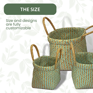 Ensemble de 3 paniers à linge en bambou vert écologique avec poignée carrée pour le stockage à domicile VC-208 Vecraft multifonctions durables - Product Image 2