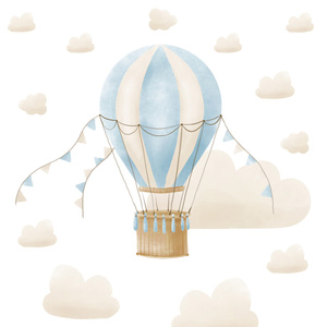 Made In Germany - <b>Home</b> Decor Canvas Picture Hot Air <b>Balloon</b> With Clouds Blue Beige - Art Beige Blue - Canvas Stretcher Frame - Product Image 5