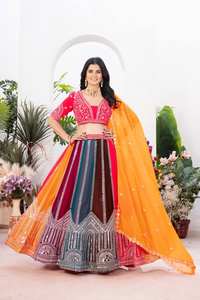 Tradicional hermosa seda algodón Lehenga Choli impresión Digital bordado trabajo últimas damas de honor étnicas fiestas de boda - Product Image 3