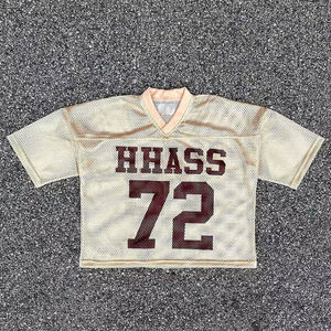 Vente en gros de jersey de baseball en maille de coton personnalisé T-shirt boxy en tricot à rayures surdimensionné maillot en maille recadrée à col en V - Product Image 1