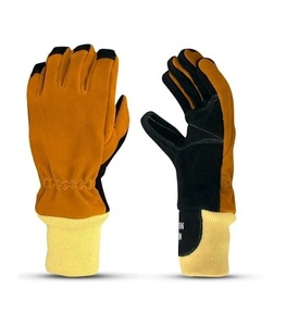 Gants de soudage résistants à la chaleur cuir de vache fendu couleur jaune gants de pompier de sécurité de Protection incendie - Product Image 1