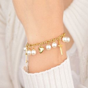 Low MOQ 10pcs Wholesale Jewelry Stainless Steel Rhodium Plated Gold <b>Cross</b> <b>Charm</b> Zircon Bracelet for Women/Unisex - Product Image 6