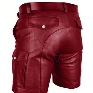 Custom <b>Men</b> Solid Casual Eco-Friendly <b>Leather</b> <b>Shorts</b> Stylish Slim Fit OEM Service Street Fashion Bottom for Daily Wear - Product Image 3