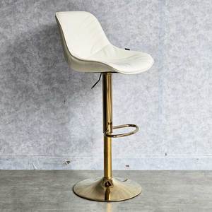 Contemporary Nappa Leather <b>Bar</b> <b>Stool</b> with Swivel and Height <b>Adjustment</b> Base Gold Painted GAK069 Metal Frame <b>Bar</b> Furniture - Product Image 5