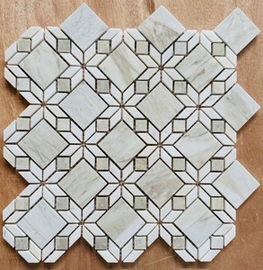 Mosaico de Mármol Blanco Lechoso con Detalles Negros, Pulido, 8mm de Grosor, Resistente al Agua, Ecológico, Moderno, para Paredes Interiores - Product Image 4