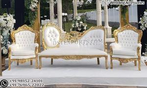 Élégant ensemble de canapé Love-Seat doré pour mariage musulman Décorations de mariage sculptées avec chaises pour cérémonies de fiançailles - Product Image 2