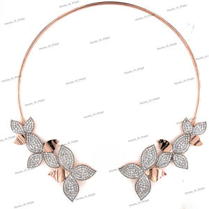 สร้อยคอชิคเก๋ประดับดอกไม้เงินแท้ชุบโรเดียมทรงฮิปฮอป ประดับเพชรโมอิสซาไนต์ทรงกลมเจียระไนแบบปาเว่ เหมาะสำหรับงานปาร์ตี้ - Product Image 3