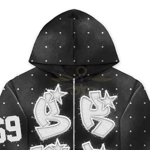 Vente chaude bas quantité minimale de commande détresse broderie Hoodies Pakistan fait en gros prix détresse broderie Hoodies - Product Image 4
