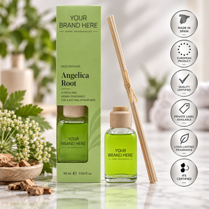Diffuseur de parfum à la racine d'angélique en marque privée 90ml OEM |   Parfum d'ambiance balsamique aux herbes |   Fabriqué en Espagne UE - Product Image 1