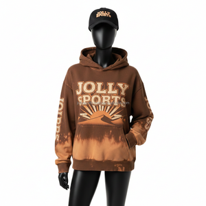 Women Sun Fade Hoodie 300 GSM Cotton Fleece Breathable <b>Brown</b> <b>Tie</b> Dye Look Custom Logo Screen Print Pullover Style Wash Hoodies - Product Image 6