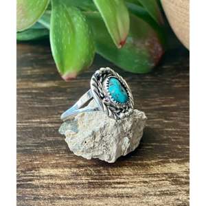 Navajo Handcrafted Kingman <b>Turquoise</b> Sterling Silver Statement <b>Ring</b> Size 7.5 - Product Image 3