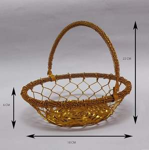 Cesto de regalo de metal dorado con asa con diseño único en forma redonda Cesto Organizador decorativo de alimentos - Product Image 6