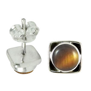 ต่างหูเม็ดเดี่ยวรูปตาเสือธรรมชาติ925เงินสเตอร์ลิงต่างหูแบบเม็ดกลมเครื่องประดับแฮนด์เมดสำหรับผู้หญิงเด็กผู้หญิง - Product Image 1