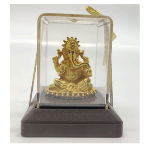 Statue du Seigneur Ganesh en acier inoxydable doré, artisanat Jai Shree Krishna, boîte en verre transparente, décoration artistique écologique pour la maison - Product Image 5