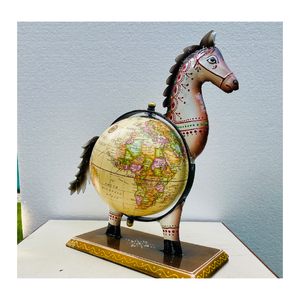 Globo de caballo de Metal antiguo, pieza de exhibición, 19x29x9,5 cm, acabado en oro y cobre, globo giratorio con mapa del mundo para decoración de escritorio de oficina en casa - Product Image 2