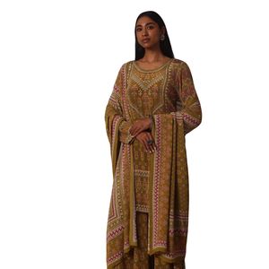 Giallo stampato Sharara in Chiffon con lavoro in pietra Kurta Designer abbigliamento etnico da donna per le feste e le occasioni di nozze - Product Image 2