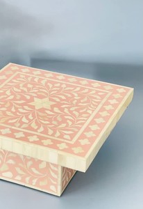 Elegant Handcrafted Eco-Friendly Bone Inlay Square Cake Stand Floral Design Furniture Custom Size Available for Modern Homes - Product Image 5